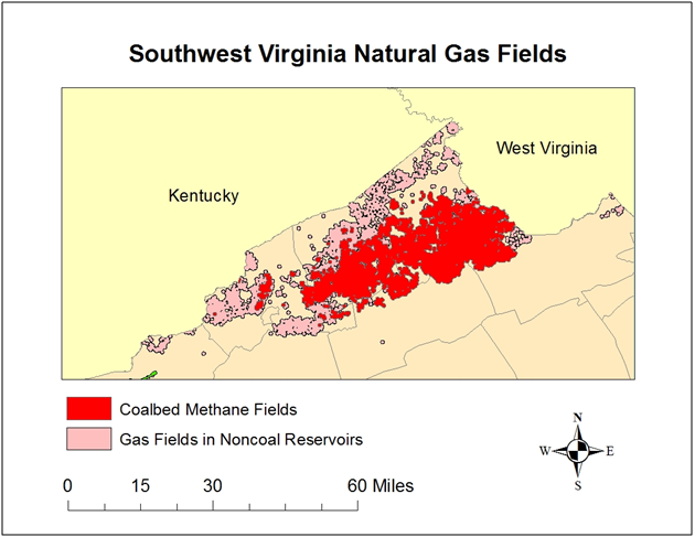 Map of Southwest VA Natural Gas Fields