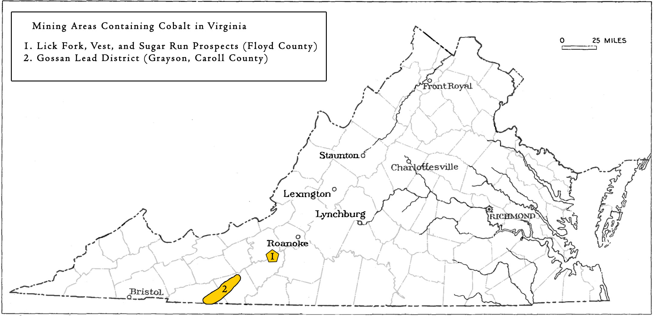 Mining locations containing Cobalt in Virginia. 