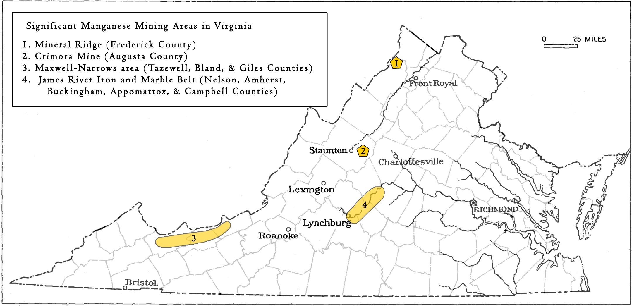 Manganese mines and prospects in Virginia