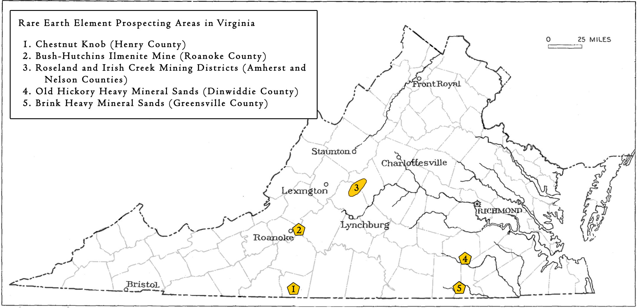 Locations in Virginia mined or prospected for REE