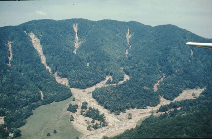 Debris flow chutes soon after Hurricane Camille, in Nelson County