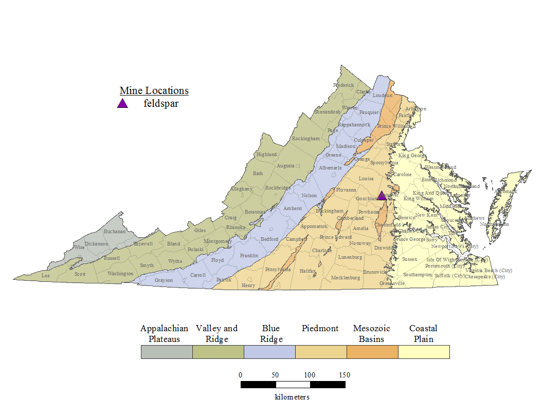 Feldspar extraction sites in Virginia