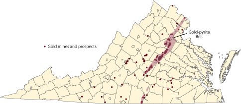 Gold mines and prospects in Virginia