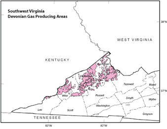 Southwest VA Devonian Gas Producing Areas