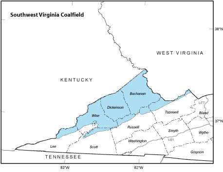 Map showing the Southwest Virginia Coalfield