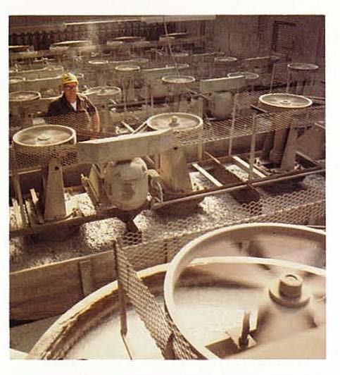 Floatation cells at the Austinville mine separated zinc and lead concentrates from limestone and dolomite circa 1977